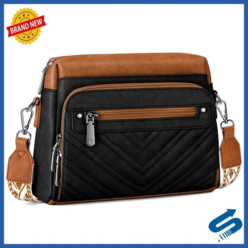 Quilted Crossbody Bag with Built-in Wallet Multi-Pocket Design Adjustable Strap